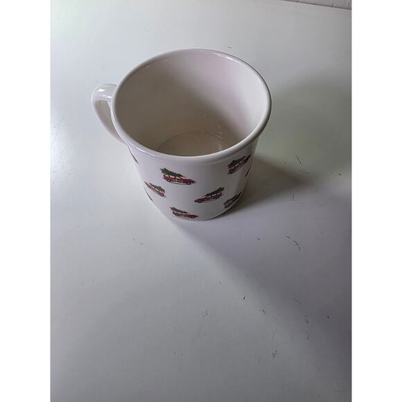 POTTERY BARN White Red Green Christmas Tree Woody Car Glazed Coffee Mug - Picture 4 of 8